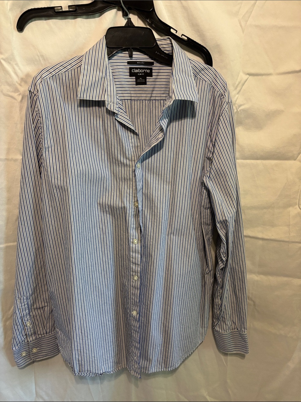 Claiborne Blue and White Pinstripe Long-Sleeve Shirt